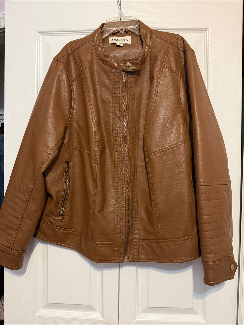 Ava & Viv Tan Faux Leather Zip Jacket